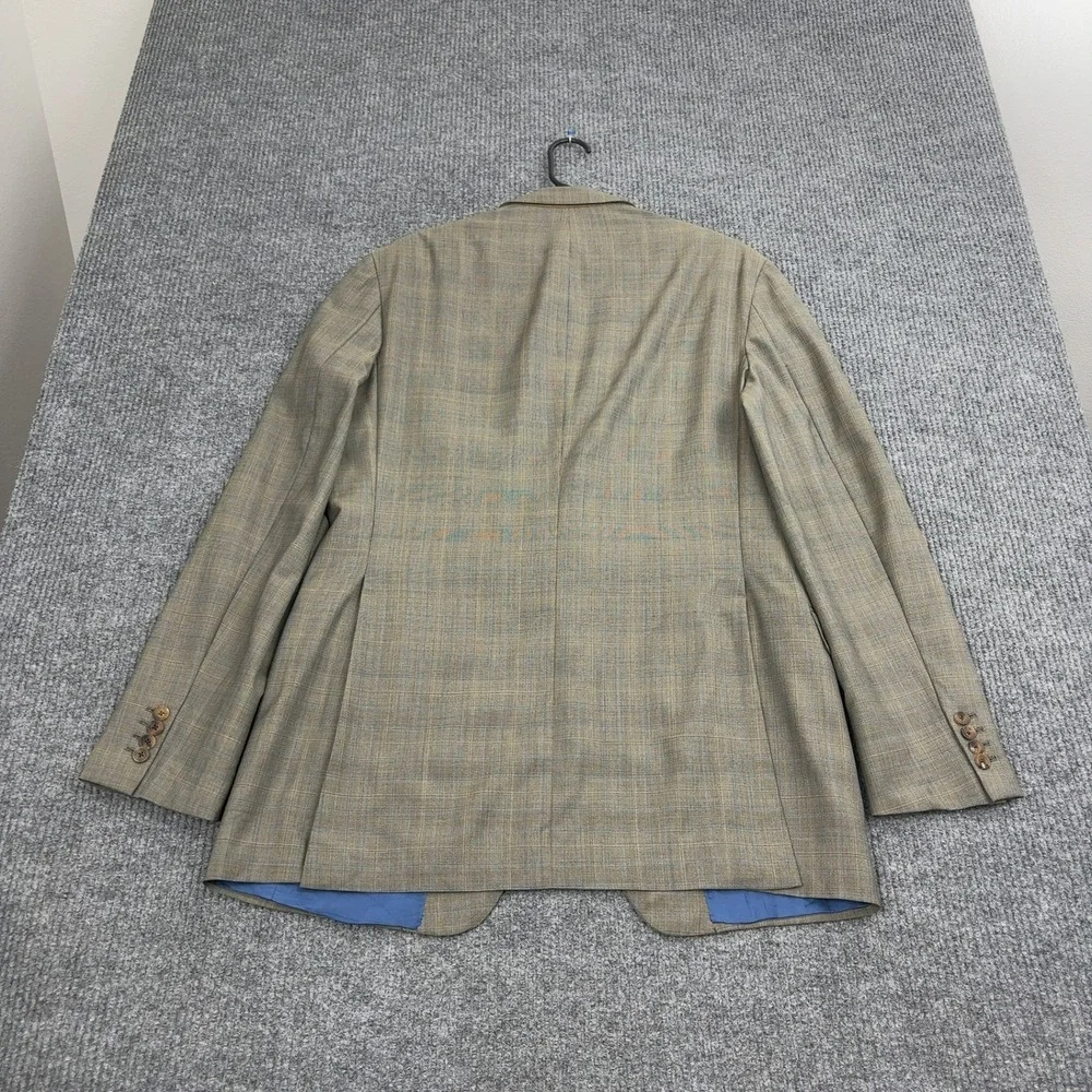Paul Stuart Blazer Mens 44 Brown 100% Wool Plaid 2‎ Button Double Vent Classic